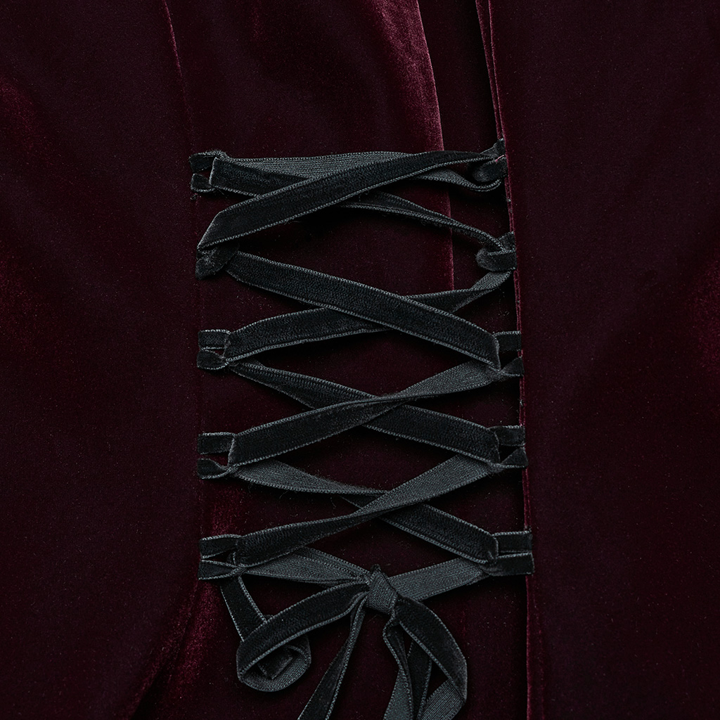 PUNK RAVE Goth A Line Ruffle Detail Symmetric Velvet Coat - Red - Image 6