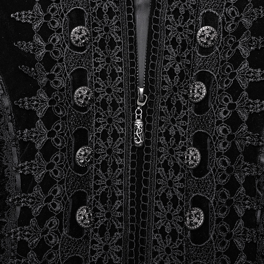 PUNK RAVE Goth A Line Ruffle Detail Symmetric Velvet Coat - Black - Image 9