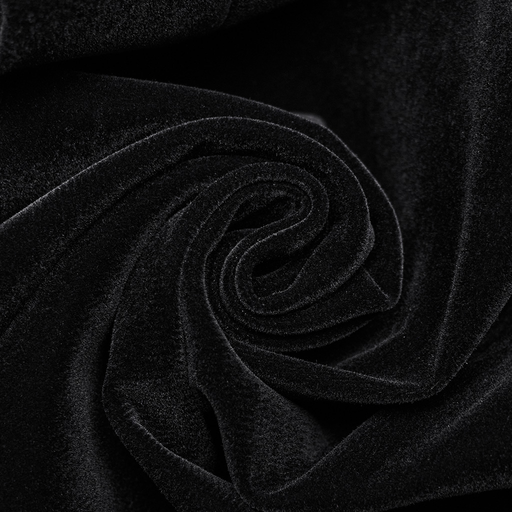 PUNK RAVE Goth A Line Ruffle Detail Symmetric Velvet Coat - Black - Image 8