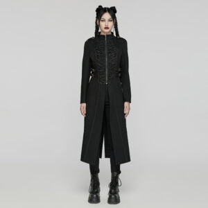Punk Goth Denim Chain Long Coat