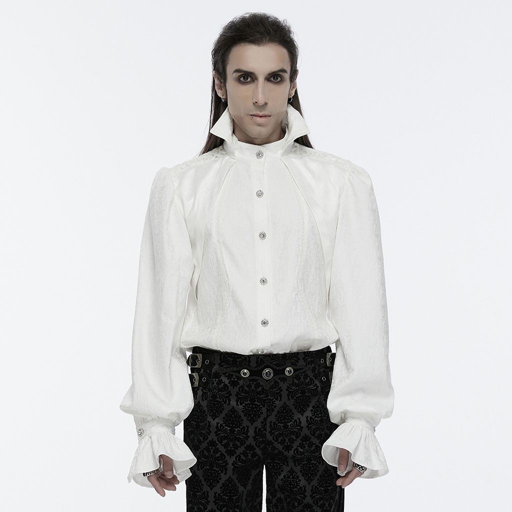 PUNK RAVE Lace Drawstring Goth Stand Collar Palace Shirt - White - Image 2