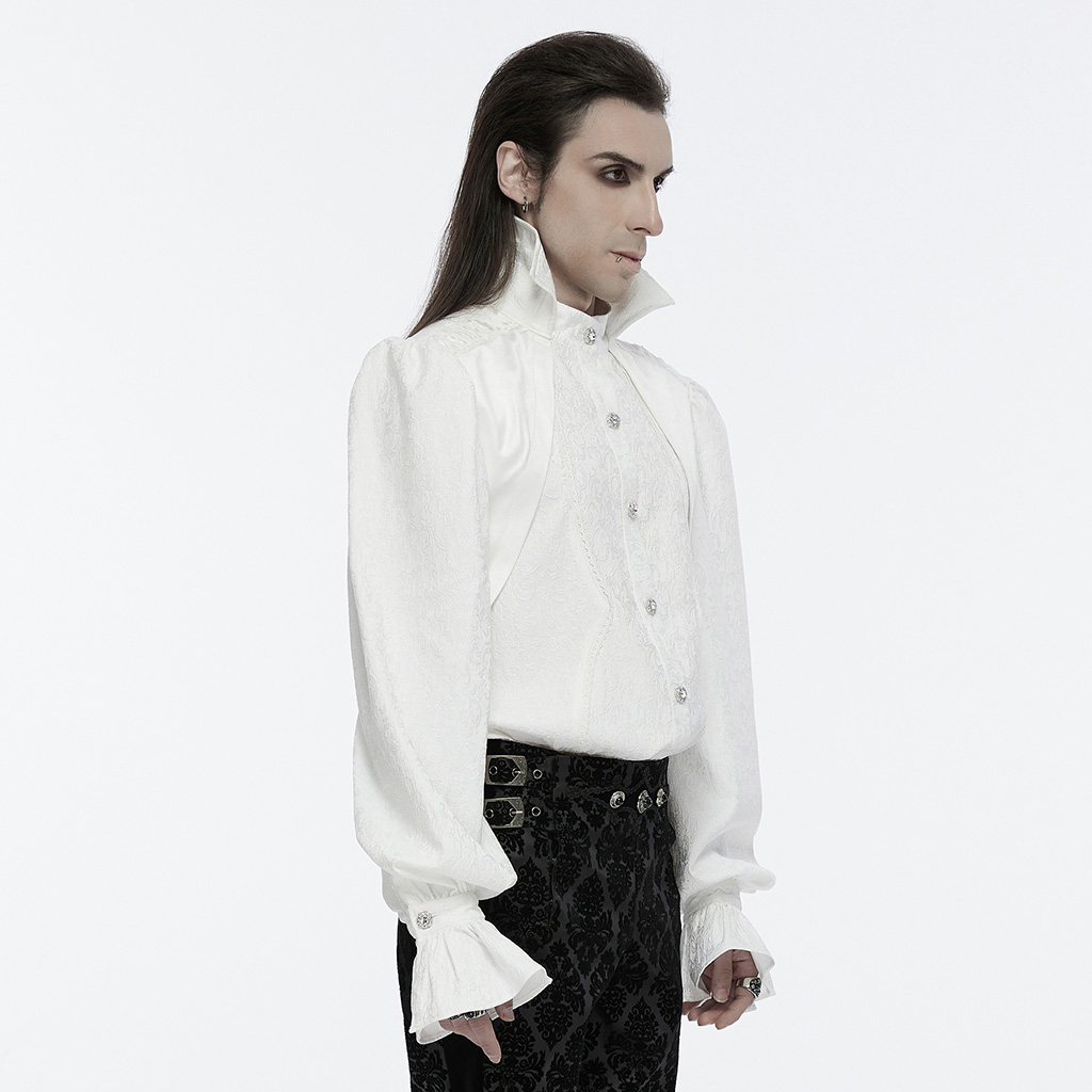 PUNK RAVE Lace Drawstring Goth Stand Collar Palace Shirt - White - Image 3