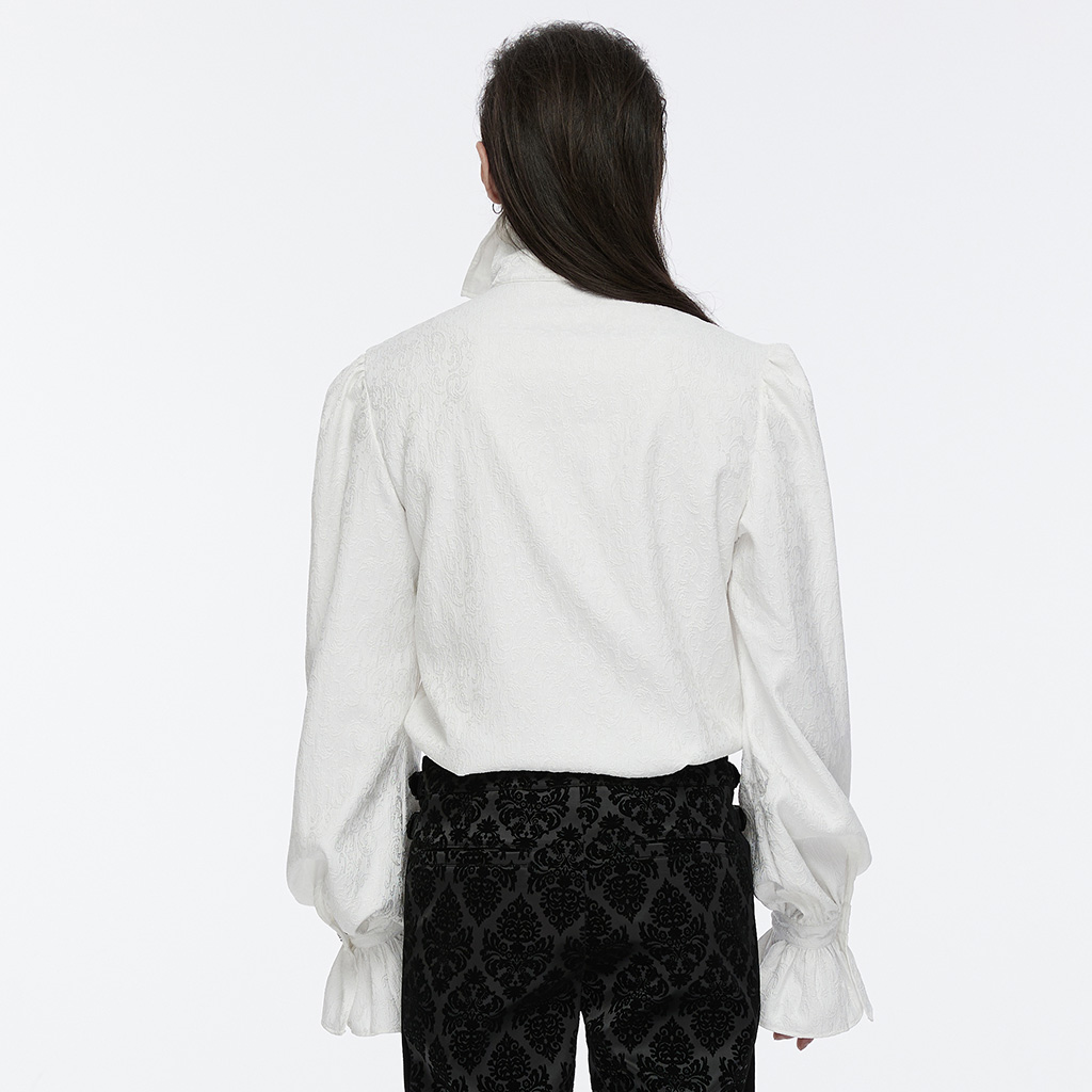 PUNK RAVE Lace Drawstring Goth Stand Collar Palace Shirt - White - Image 4