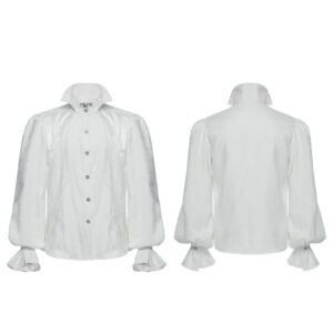 PUNK RAVE Lace Drawstring Goth Stand Collar Palace Shirt - White