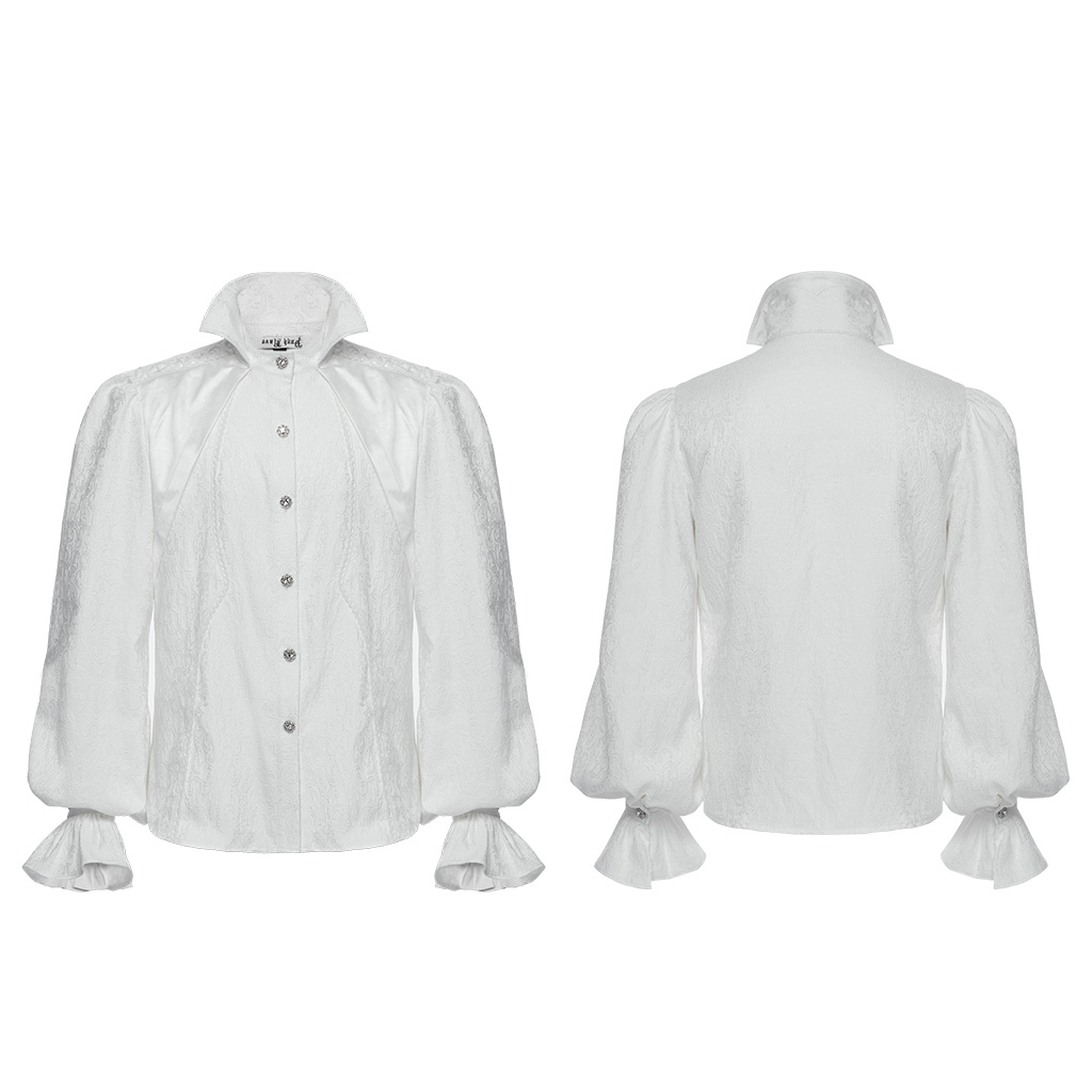 PUNK RAVE Lace Drawstring Goth Stand Collar Palace Shirt - White