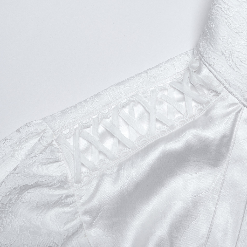 PUNK RAVE Lace Drawstring Goth Stand Collar Palace Shirt - White - Image 10