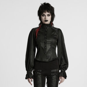 Stand Up Collar Gothic Patterned Shirt