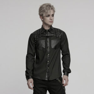 Patchwork Design Rivets Punk Shirt