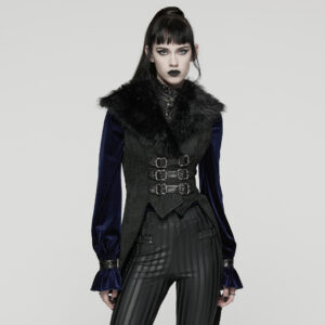 Goth Plush Lapel Swallowtail Vest-Black