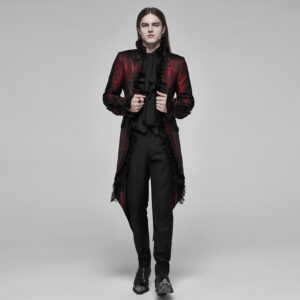 Dark Red Rococo Handsome Lace Tuxedo Coat