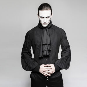 Gothic black silk tie men's blouse