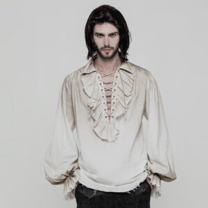 Drawstring Steampunk Long Sleeve Shirt - White