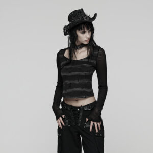 Punk Striped Long Sleeve T-Shirt Black/Gray