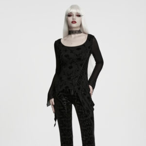 Gothic Thorn And Rose Mesh Long-Sleeve Top