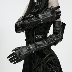 Gothic Cross-Stud Zipper Long Gloves