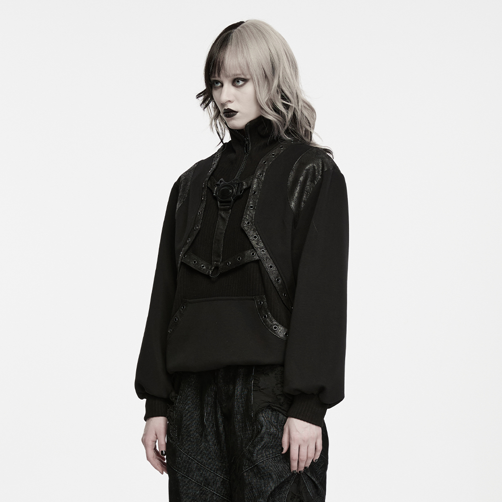 Punk High Neck Zipper Sweatshirt - Image 2