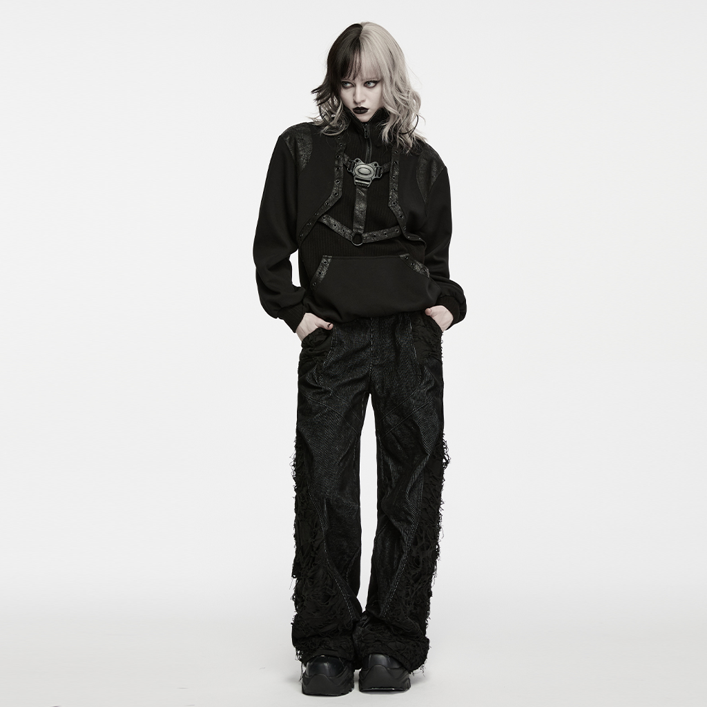 Punk High Neck Zipper Sweatshirt - Image 4
