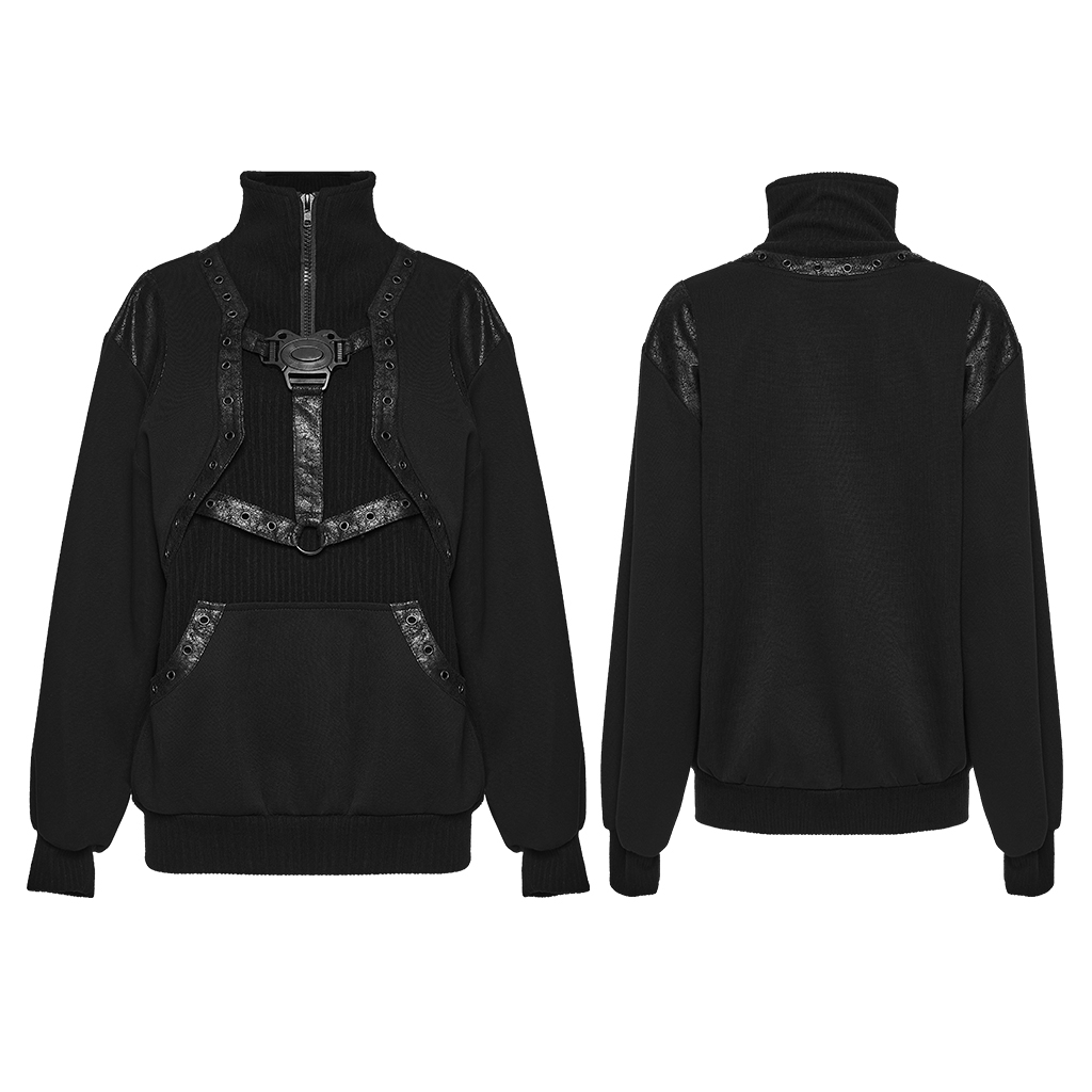 Punk High Neck Zipper Sweatshirt - Image 5