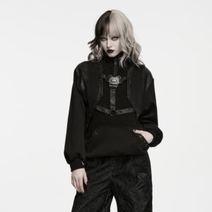 Punk High Neck Zipper Sweatshirt