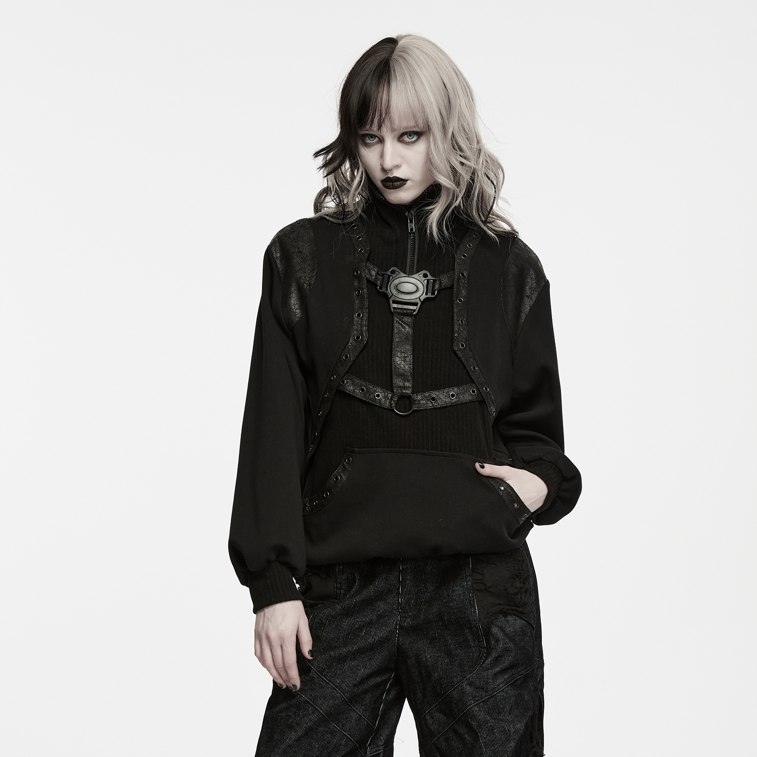 Punk High Neck Zipper Sweatshirt