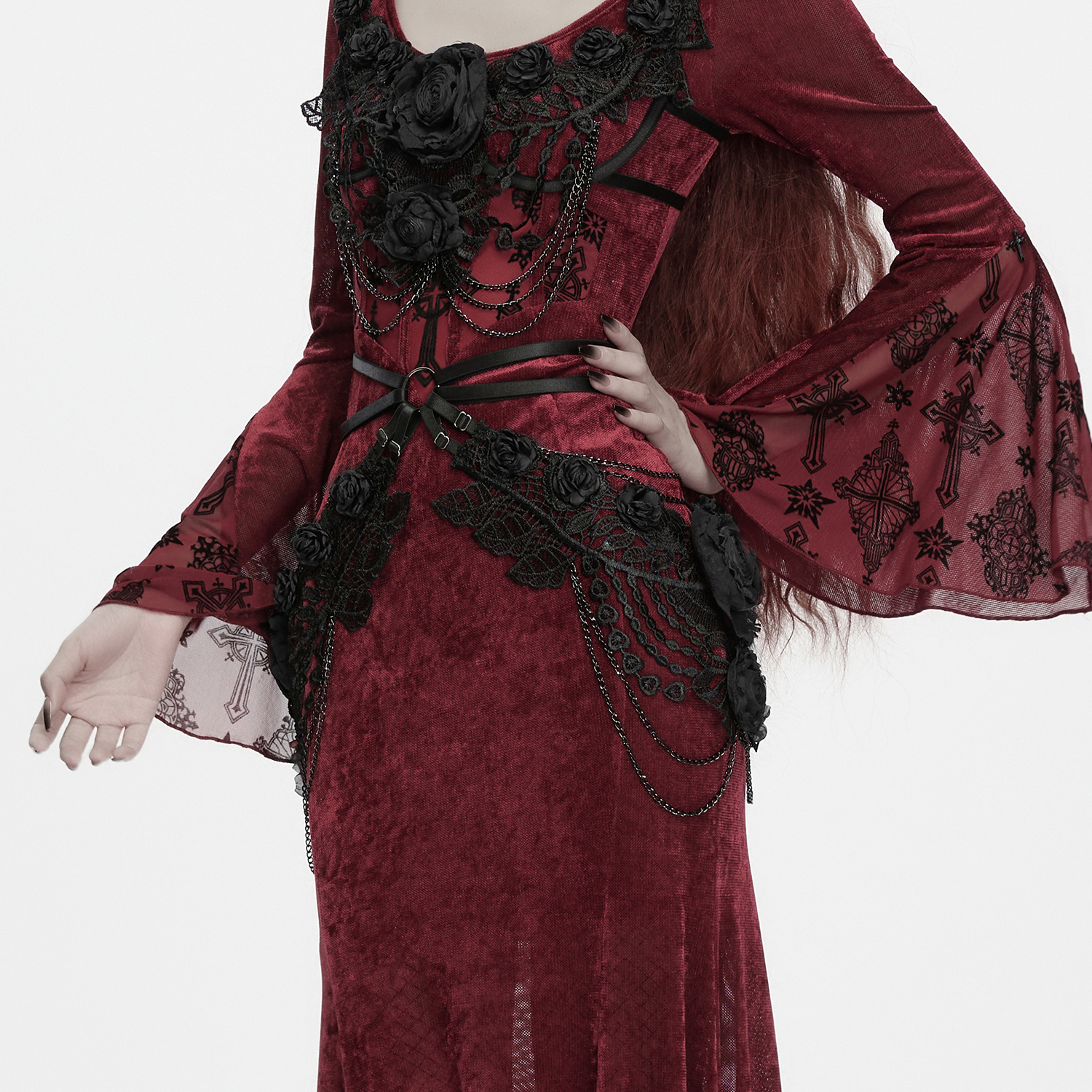 Gothic Dark Rose Chain And Lace Hip Harness