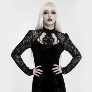 Gothic High-Neck Lace-Up Velvet Top