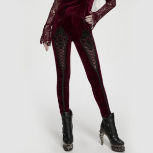Gothic Lace-Front Designed Leggings / Red