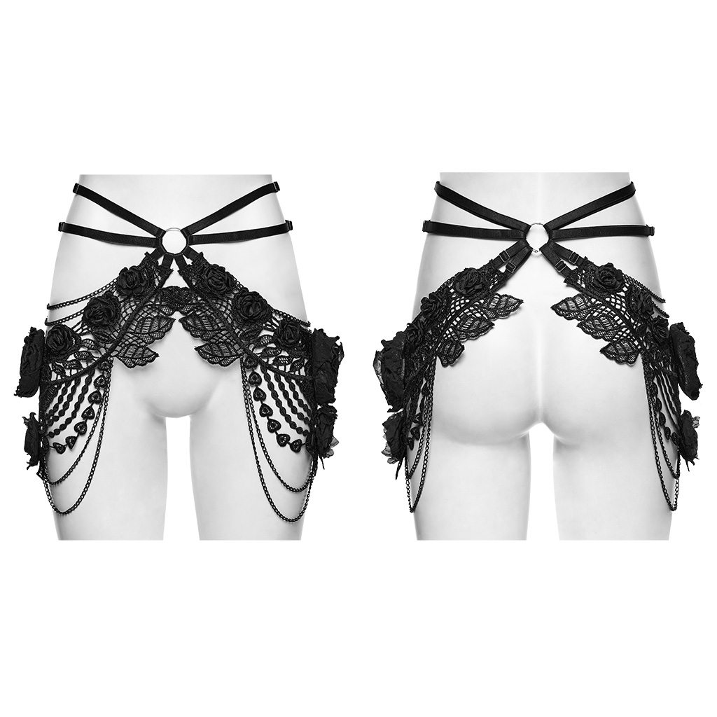 Gothic Dark Rose Chain And Lace Hip Harness - Image 5