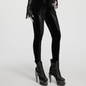 Gothic Lace-Front Designed Leggings /Black