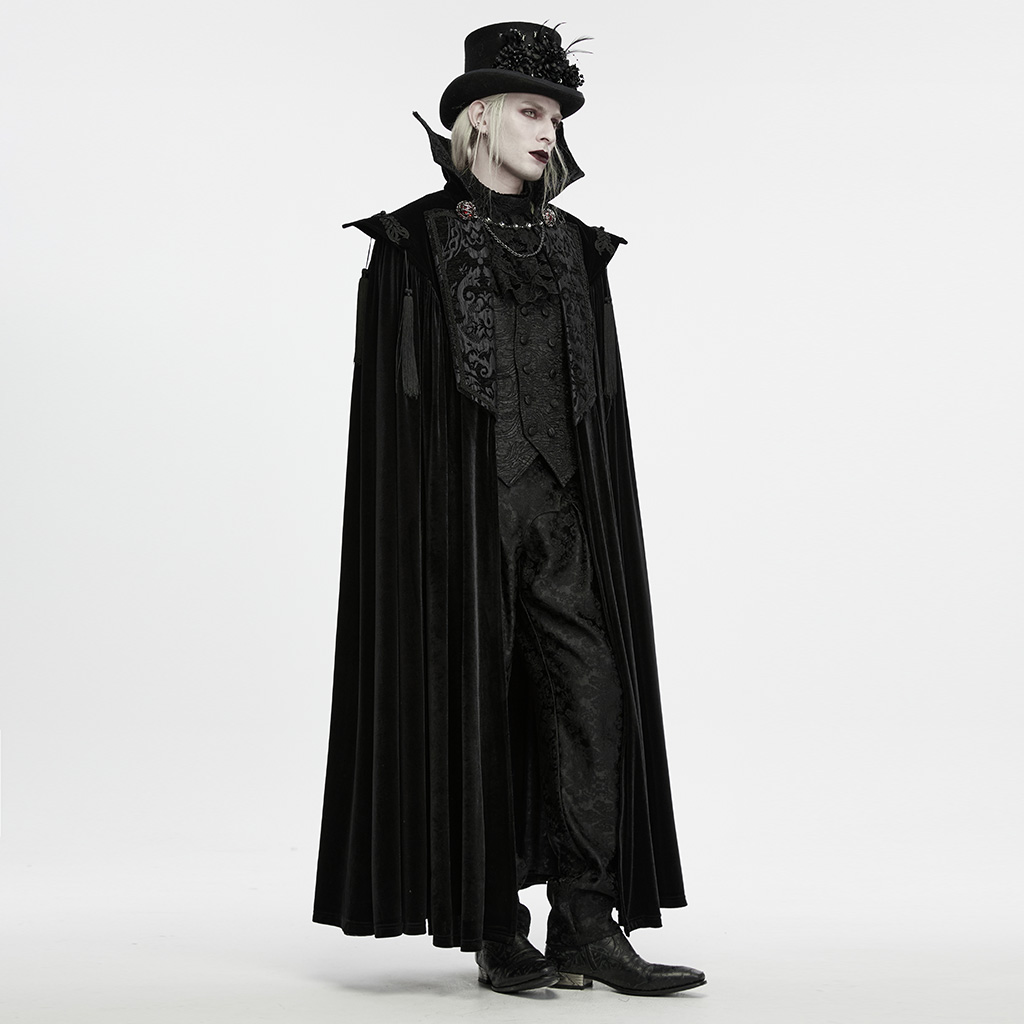Gothic Vampire Velvet Cloak- Black - Image 3