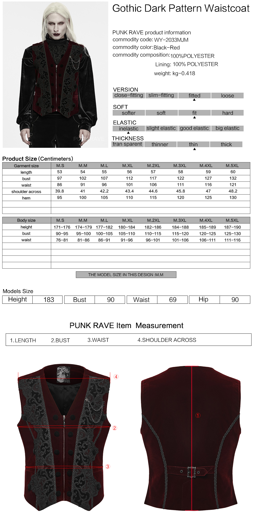 Gothic Burgundy Pattern Waistcoat - Image 12
