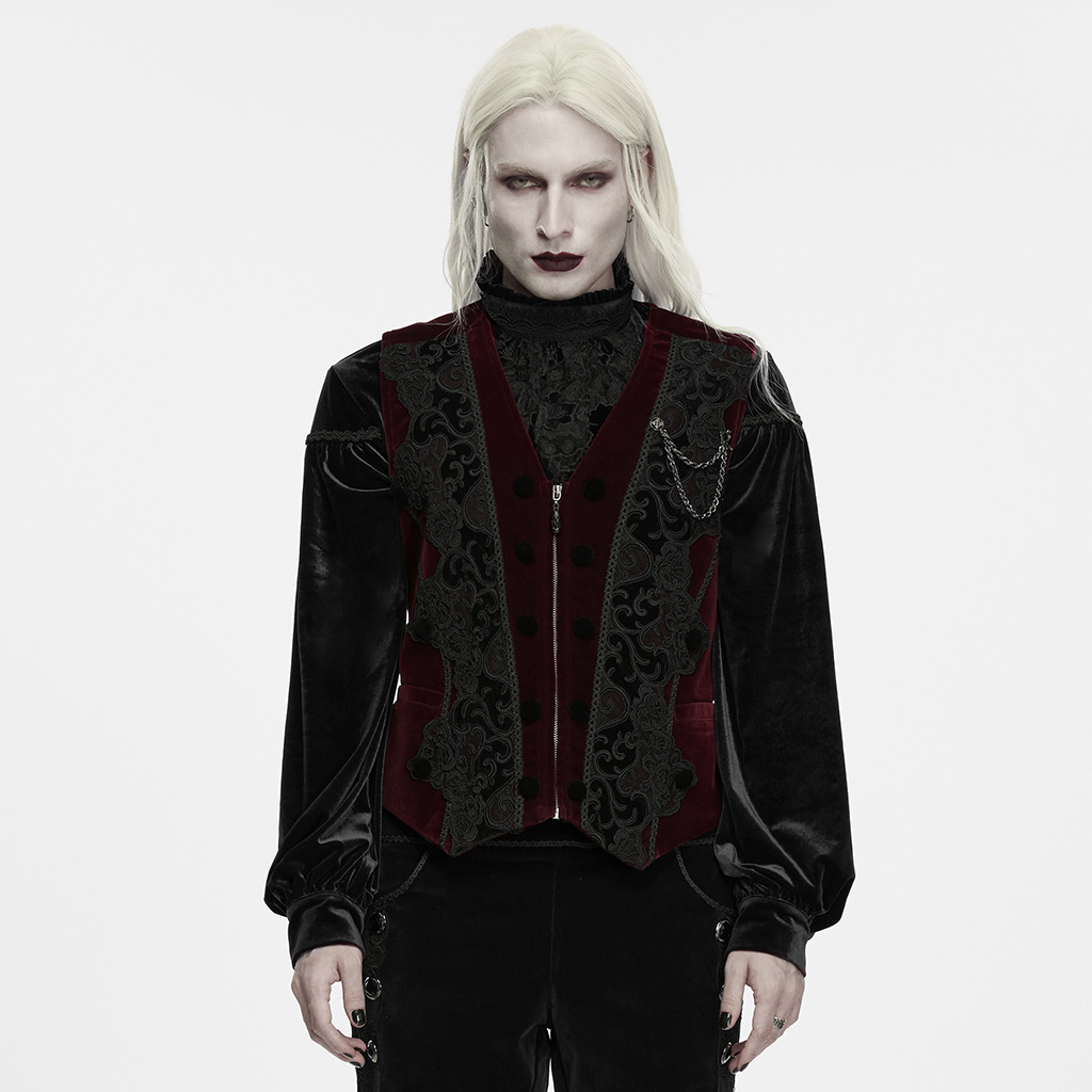 Gothic Burgundy Pattern Waistcoat - Image 2