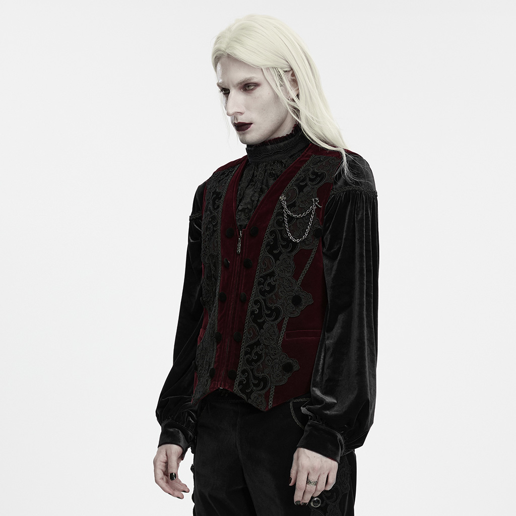 Gothic Burgundy Pattern Waistcoat - Image 3