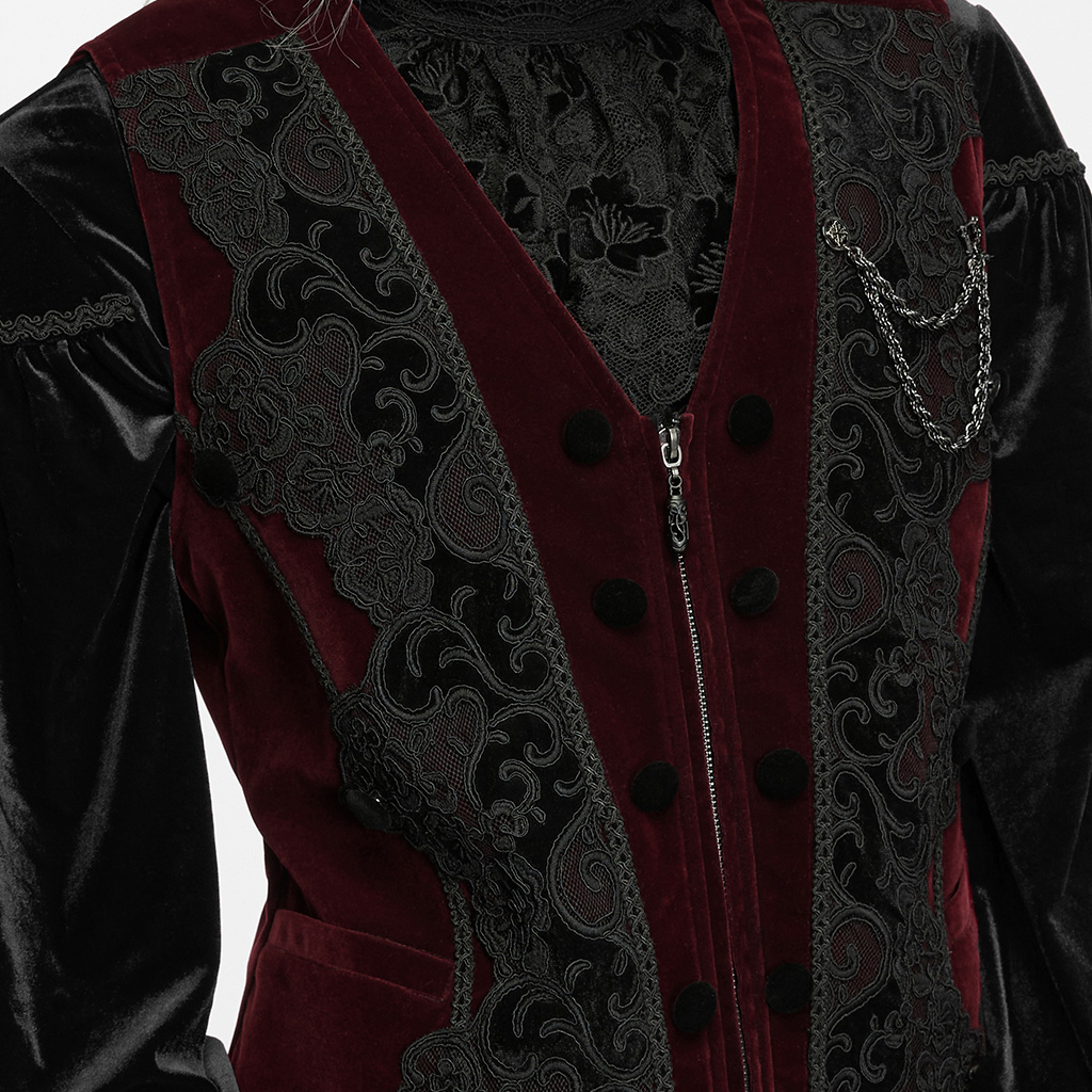 Gothic Burgundy Pattern Waistcoat - Image 5