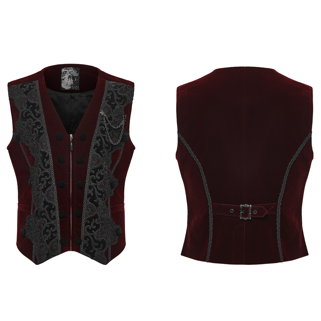 Gothic Burgundy Pattern Waistcoat - Image 7