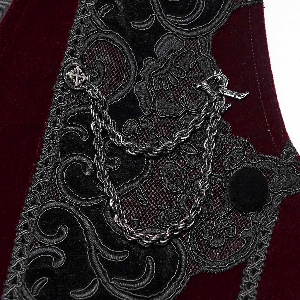 Gothic Burgundy Pattern Waistcoat - Image 8